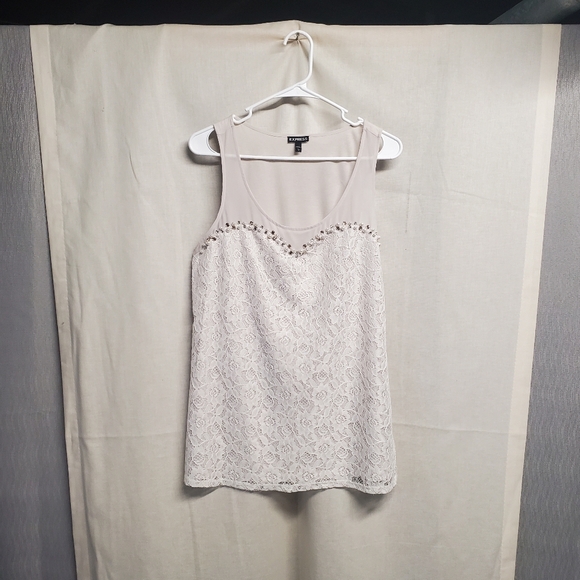 Express Cream Lace Embellished Tank Top - Picture 1 of 12